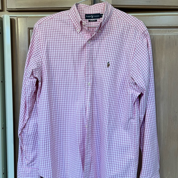 RALPH LAUREN PINK COTTON CHECKERED BUTTON DOWN MEN’S SHIRT SIZE LARGE - Picture 4 of 4